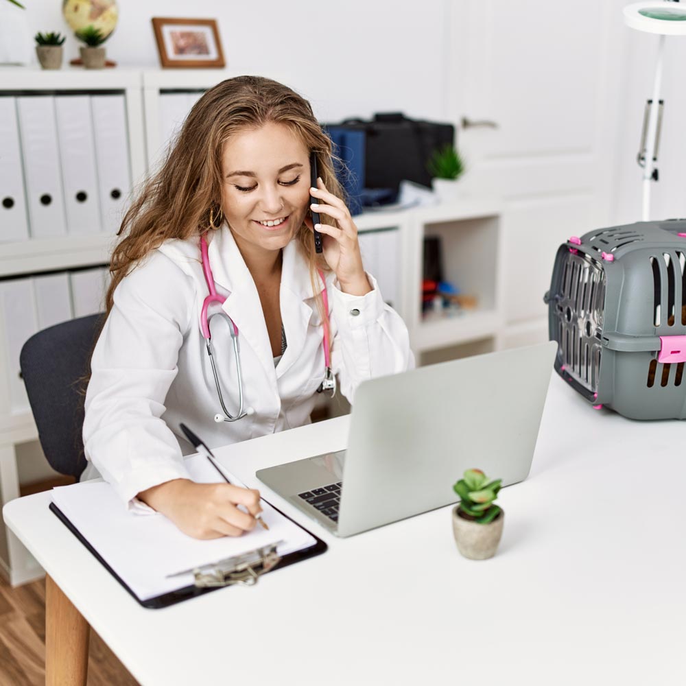 Veterinarian advising customer over the phone