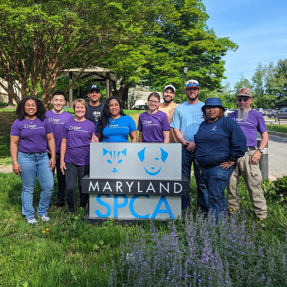 BGE volunteers with Maryland SPCA sign