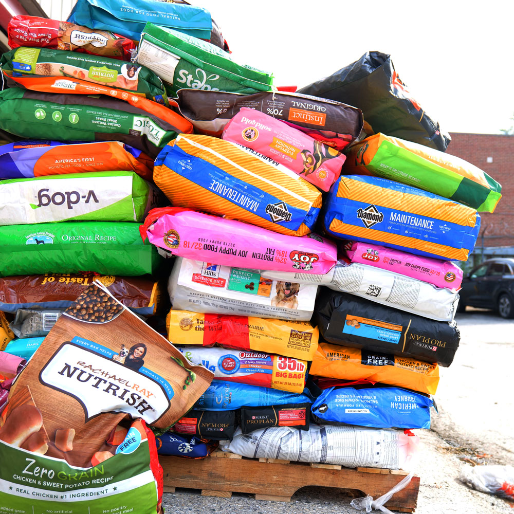 Bags of pet food from donation drive