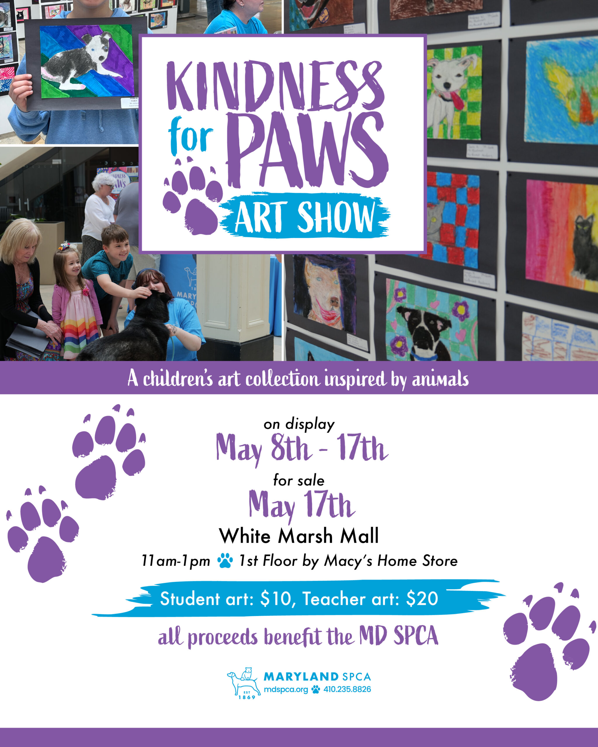 Kindness For Paws student Art Show for Shelter Animals at White Marsh Mall